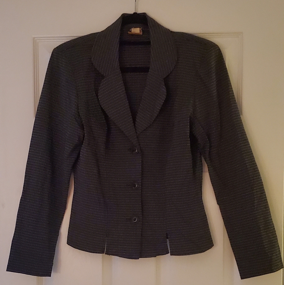 Forever 21 Fitted Blazer/Suit Jacket, Dark Navy w/ Subtle Gry, Grn Pinstripes, 7